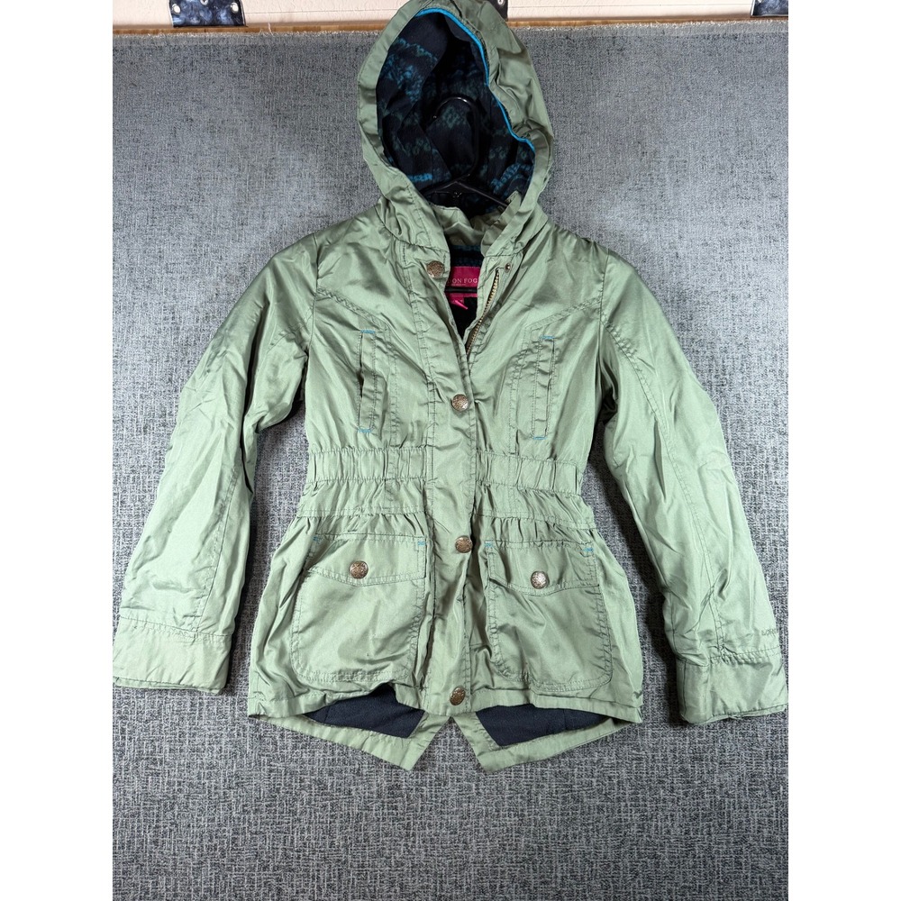 London Fog Girls Olive Green Hooded Utility Jacket Fleece Lined Size M 10-12